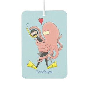 Funny octopus hugs diver cartoon humour air freshener