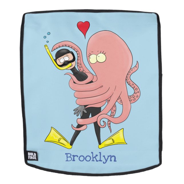 Funny octopus hugs diver cartoon humour backpack (Removable Face)