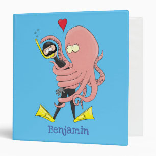 Funny octopus hugs diver cartoon humour binder