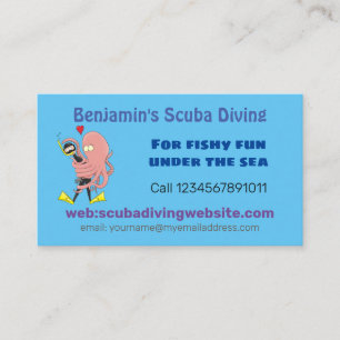 Funny octopus hugs diver cartoon humour business card