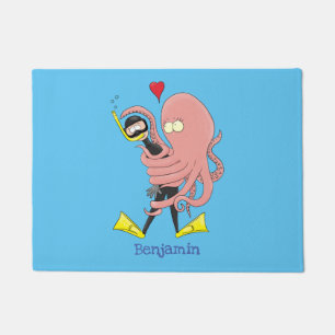 Funny octopus hugs diver cartoon humour  doormat