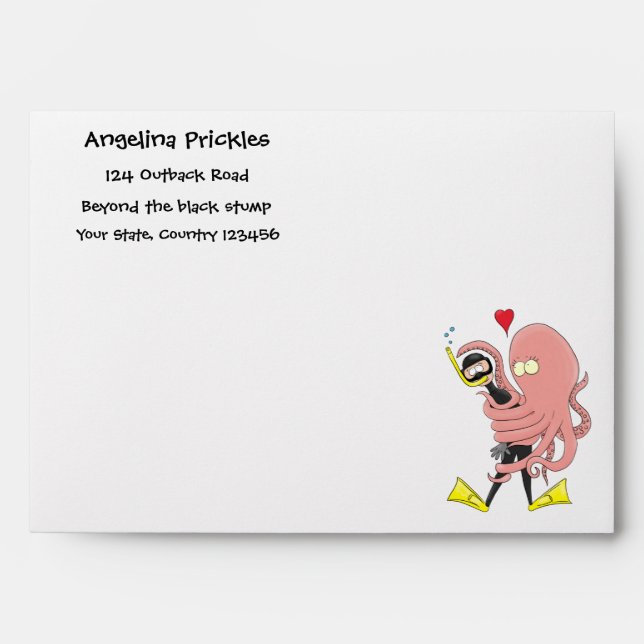 Funny octopus hugs diver cartoon humour envelope (Front)