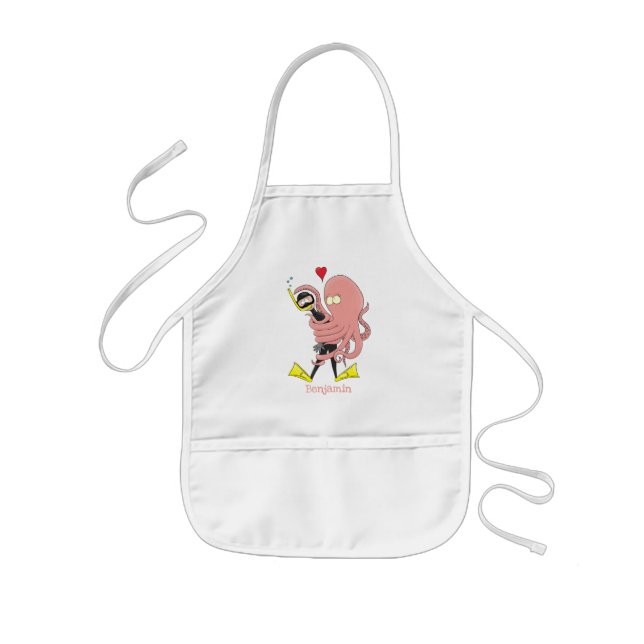 Funny octopus hugs diver cartoon humour kids apron (Front)