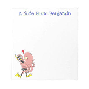 Funny octopus hugs diver cartoon humour notepad