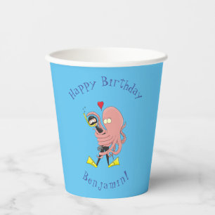 Funny octopus hugs diver cartoon humour paper cups