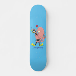 Funny octopus hugs diver cartoon humour skateboard
