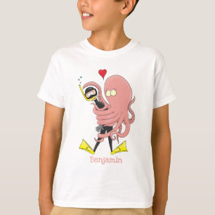 Funny octopus hugs diver cartoon humour  T-Shirt
