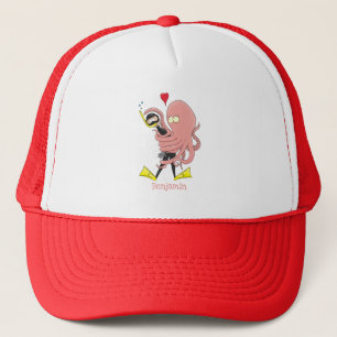 Funny octopus hugs diver cartoon humour trucker hat