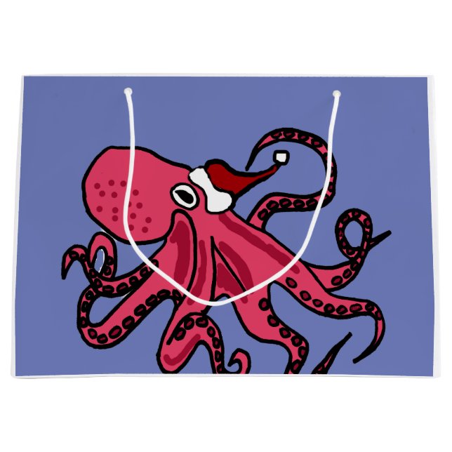 Funny Octopus in Santa Hat Christmas Design Large Gift Bag (Front)