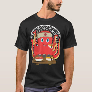 Funny Octopus Kawaii Eating Suchi, Japanese Food L T-Shirt