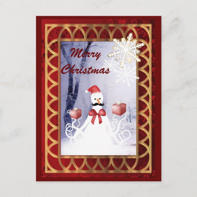 Funny  octopus snowman Santa Claus Christmas Holiday Postcard (Front)