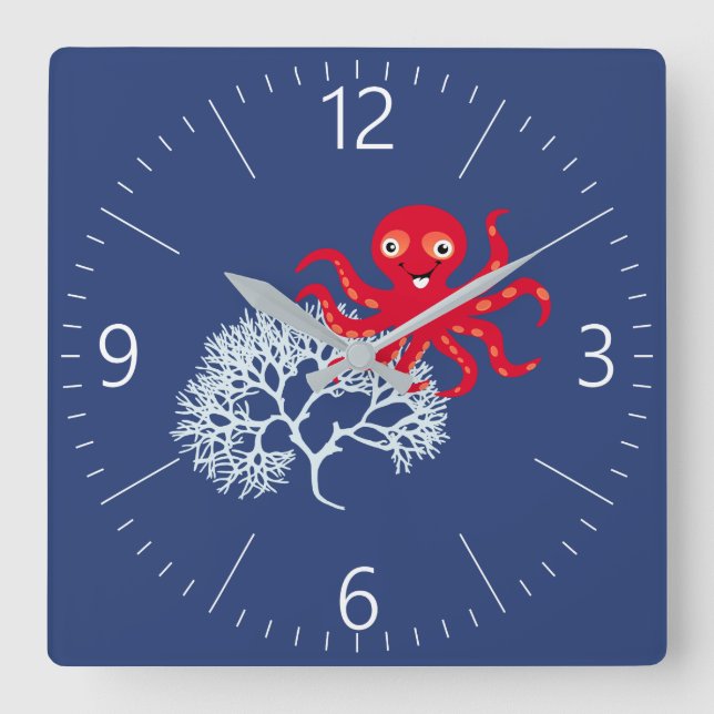 Funny octopus square wall clock (Front)