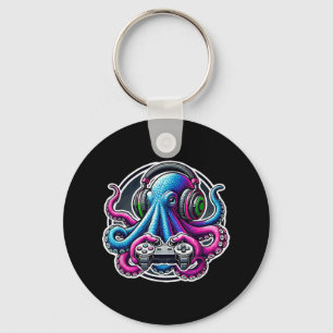 Funny Octopus Video Games Lover Gamer Octopus Gami Keychain