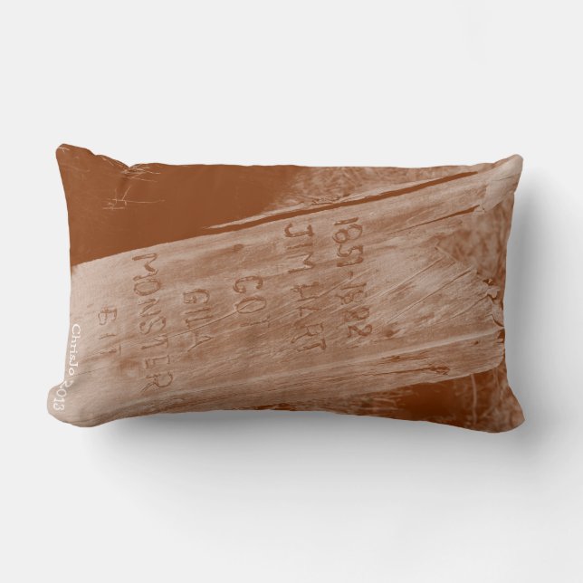 Funny ode to a cowboy old wooden grave marker lumbar pillow (Front)