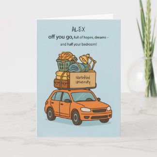 Funny Off to College with Packed Car Custom School Card