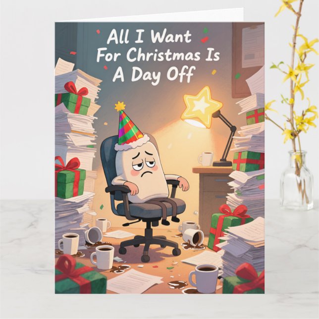 Funny Office Christmas Card All I Want For (Yellow Flower)