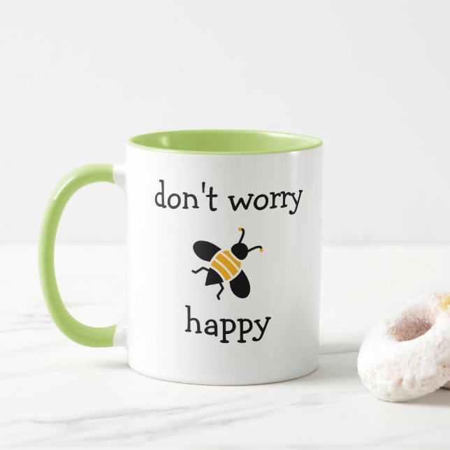 Funny Office Coffee Mugs Don't Worry Bee Happy (With Donut)