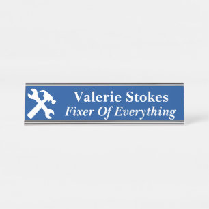 Funny Office Fixer Of Everything Silhouette Blue Desk Name Plate