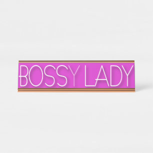 Funny Office Humour Boss(y) Lady Pink Desk Name Plate