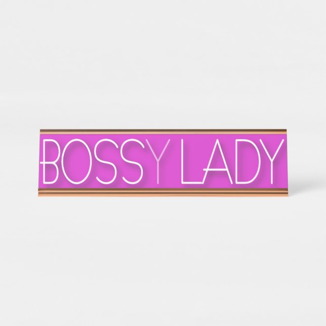 Funny Office Humour Boss(y) Lady Pink Desk Name Plate (Front)