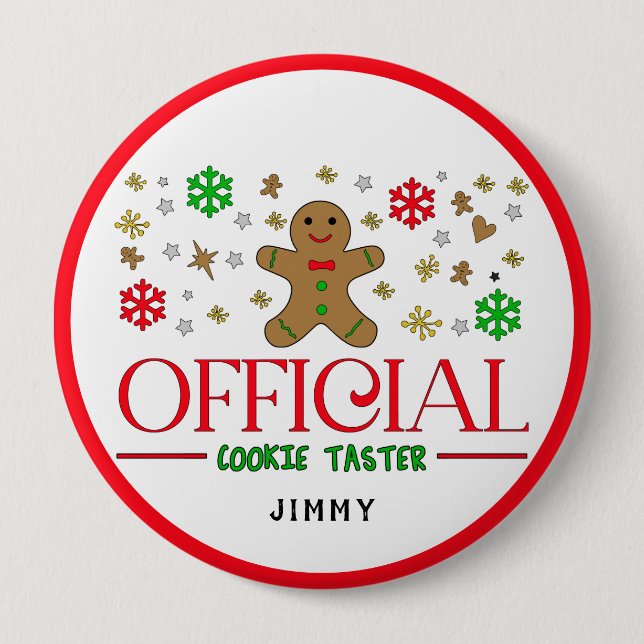 Funny Official Cookie Taster Christmas Personalize 4 Inch Round Button (Front)