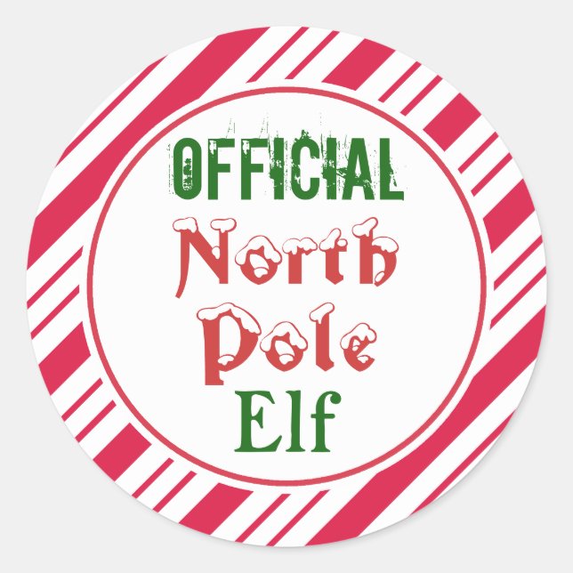 Funny Official North Pole Elf Christmas Stickers (Front)