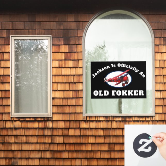 Funny Official Old Fokker Over the Hill Birthday  Window Cling (Home Window)