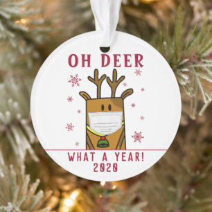 Funny Oh Deer What a Year Face Mask 2020 Holiday Ornament