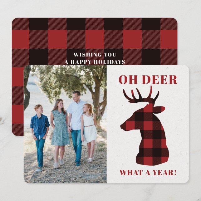 Funny Oh Deer What a Year Photo Holiday Card (Front/Back)