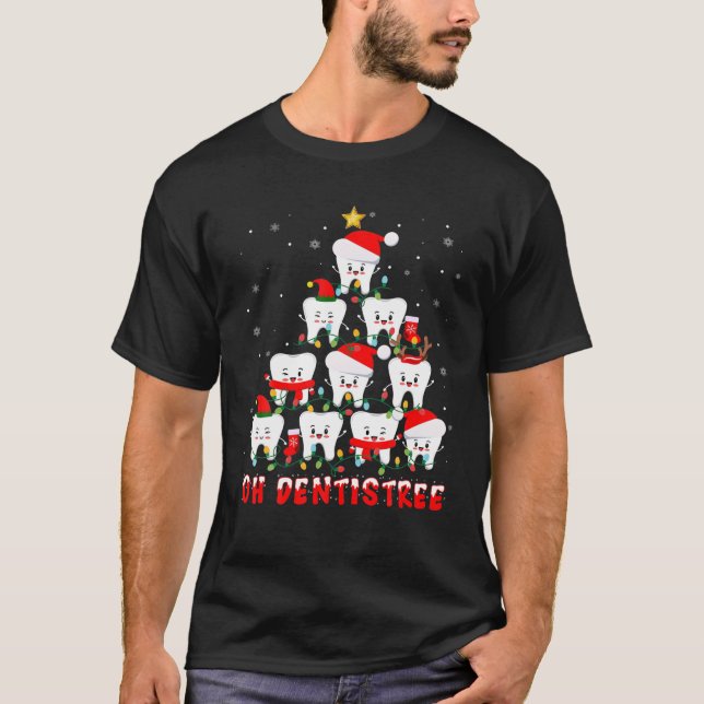 Funny Oh Dentistree Christmas Tree Dentist Dental T-Shirt (Front)