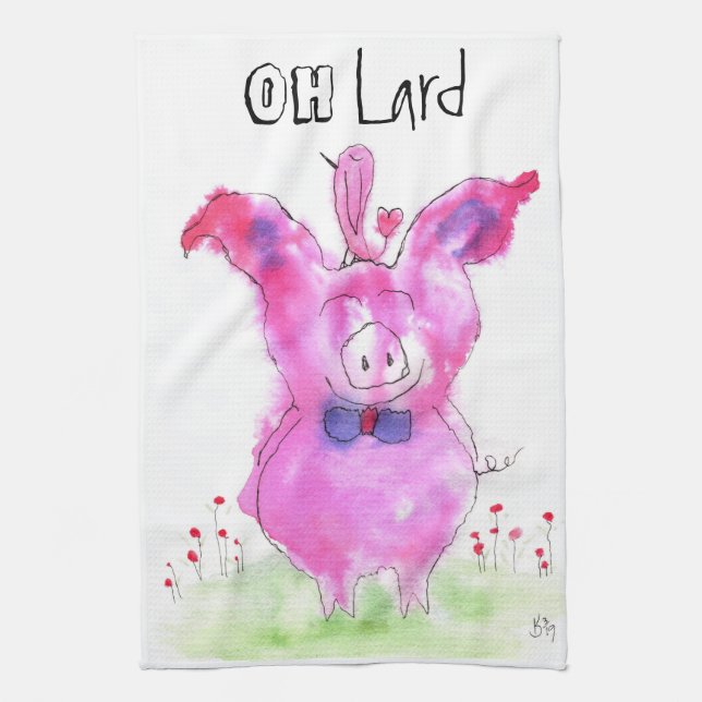 Funny Oh Lard Pink Pig Kitchen Towel (Vertical)