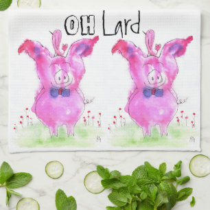 Funny Oh Lard Pink Pig Kitchen Towel
