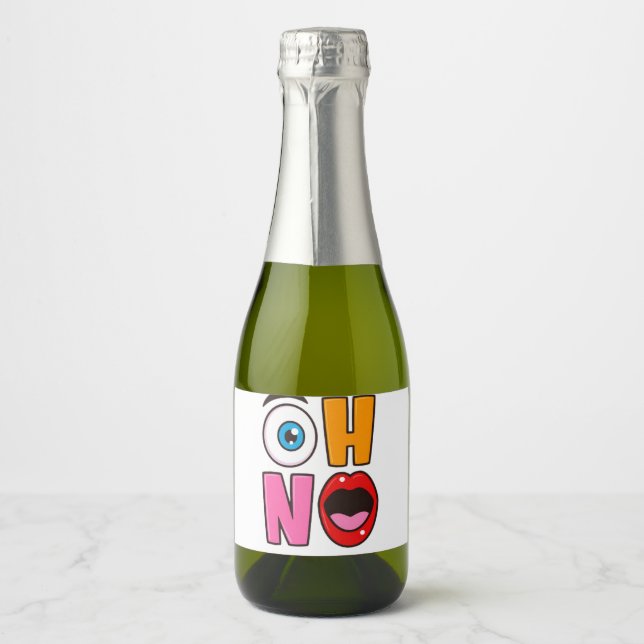 Funny “Oh No” Cartoon Sparkling Wine Label (Front)