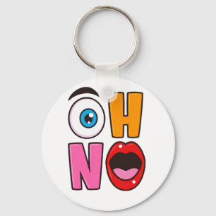 Funny “Oh No” Cartoon Sparkling Wine Label Keychain