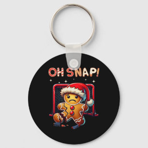 Funny Oh Snap Hockey Gingerbread Christmas Santa H Keychain