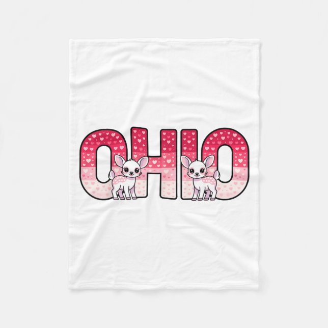 Funny Ohio Deer Midwestern Party O-h-i-o In Valent Fleece Blanket (Front)