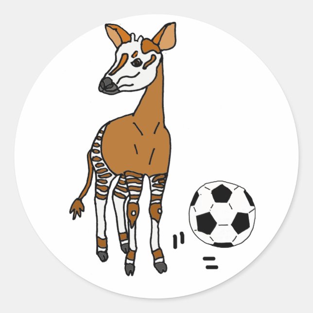 Funny Okapi Playing Soccer Cartoon Classic Round Sticker (Front)