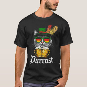 Funny Oktoberfest Cat Bavarian Drinking Beer Purro T-Shirt
