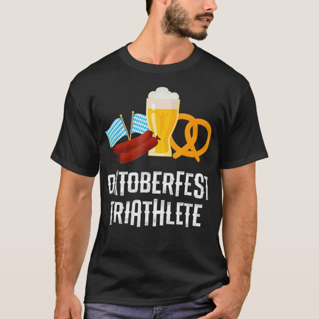 Funny Oktoberfest Triathlete Food Beer Pretzel T-Shirt (Front)