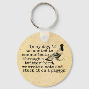 Funny Old Age Twitter Bird Pigeon Keychain