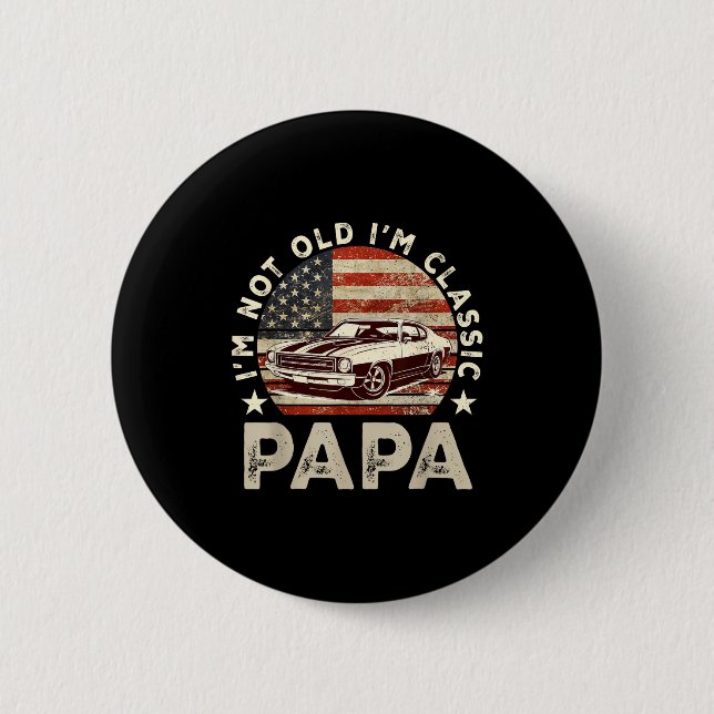 Funny Old Car Clic American Us Flag Mens Dad Papa  2 Inch Round Button (Front)