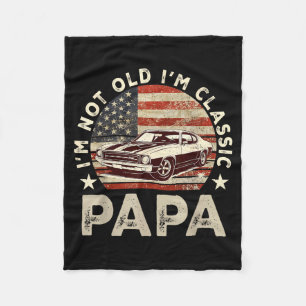 Funny Old Car Clic American Us Flag Mens Dad Papa  Fleece Blanket