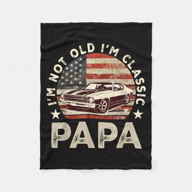 Funny Old Car Clic American Us Flag Mens Dad Papa  Fleece Blanket (Front)