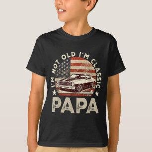 Funny Old Car Clic American Us Flag Mens Dad Papa  T-Shirt
