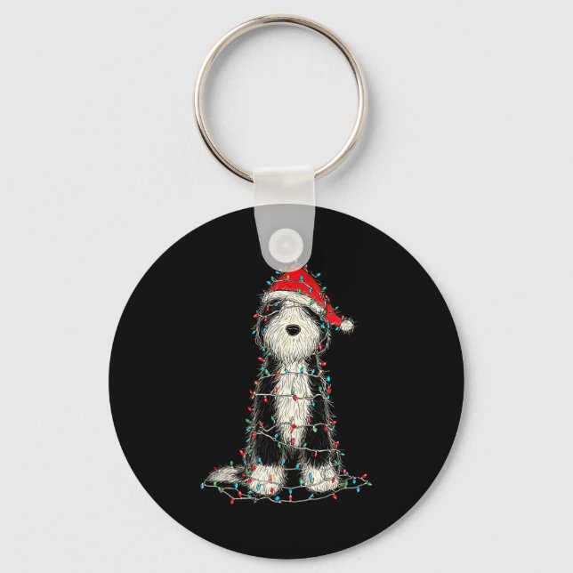 Funny Old English Sheepdog Christmas Graphics Dog  Keychain (Front)