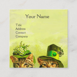 FUNNY OLD FASHION ST.PATRICK'S CATS,HEART MONOGRAM SQUARE BUSINESS CARD