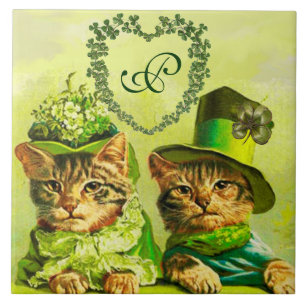 FUNNY OLD FASHION ST.PATRICK'S DAY CATS HEART TILE
