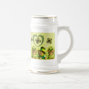 FUNNY OLD FASHION ST PATRICK'S DAY CATS, SHAMROCKS BEER STEIN