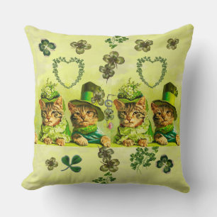FUNNY OLD FASHION ST PATRICK'S DAY CATS, SHAMROCKS THROW PILLOW