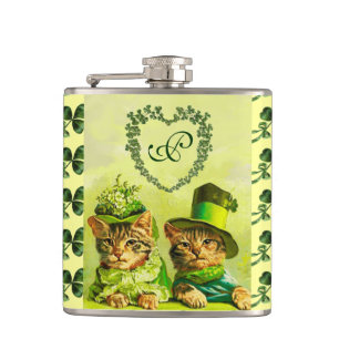 FUNNY OLD FASHION ST.PATRICK'S DAY CATS WITH HEART HIP FLASK